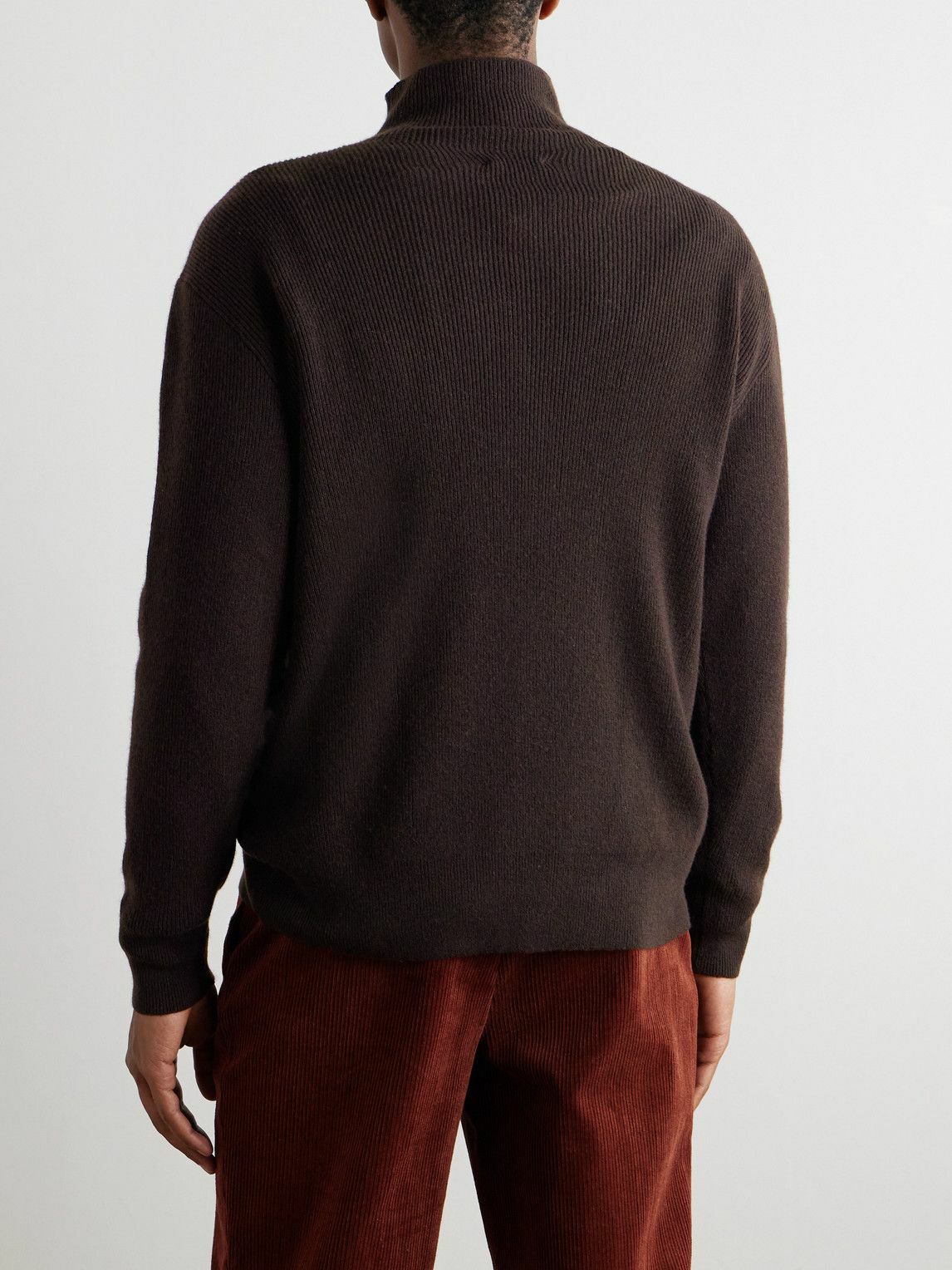 MILES LEON - Slim-Fit Ribbed Merino Wool and Cashmere-Blend Rollneck Sweater - Brown