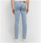 Versace - Taylor Skinny Fit Logo-Embroidered Printed Stretch-Denim Jeans - Blue