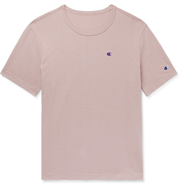 Photo: CHAMPION - Logo-Embroidered Cotton-Jersey T-Shirt - Pink