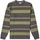Pop Trading Company Men's Long Sleeve Broad Stripe Logo T-Shirt in Olivine