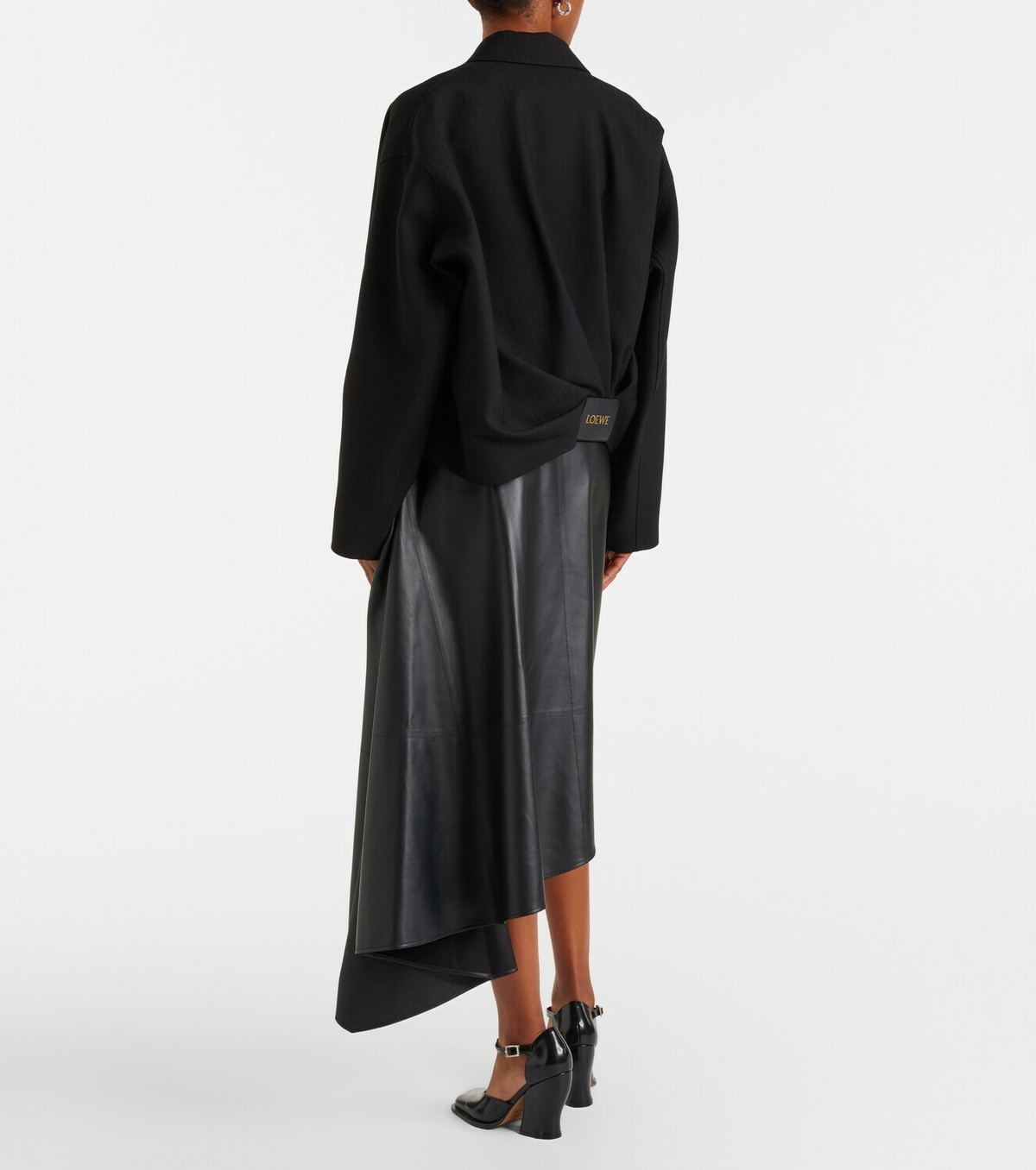Loewe Asymmetric draped leather midi skirt