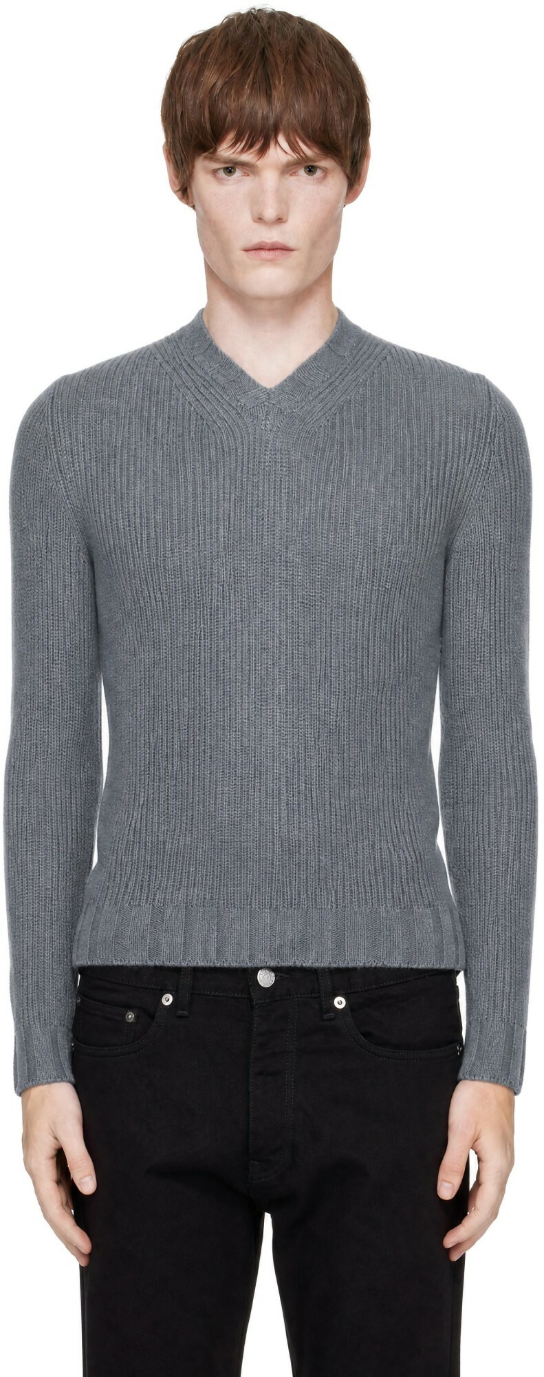 Carter Young Gray Wool Lounger V-Neck Sweater