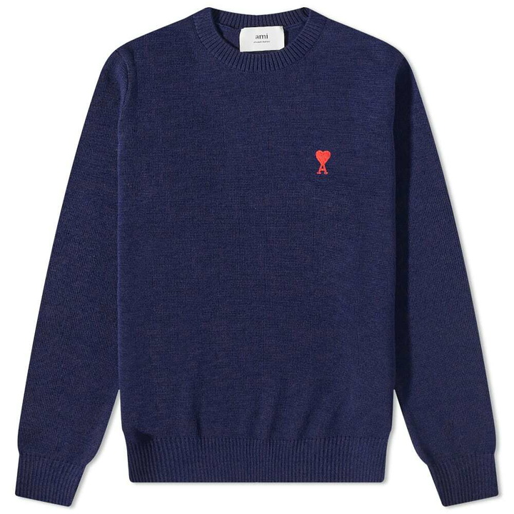 Photo: AMI Men's Tonal Small A Heart Crew Knit in Nautic Blue