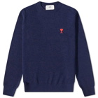 AMI Men's Tonal Small A Heart Crew Knit in Nautic Blue