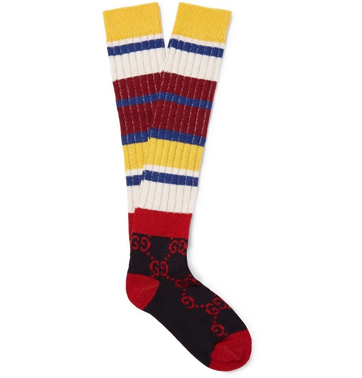 Photo: Gucci - Striped Logo-Jacquard Ribbed-Knit Socks - Men - Multi