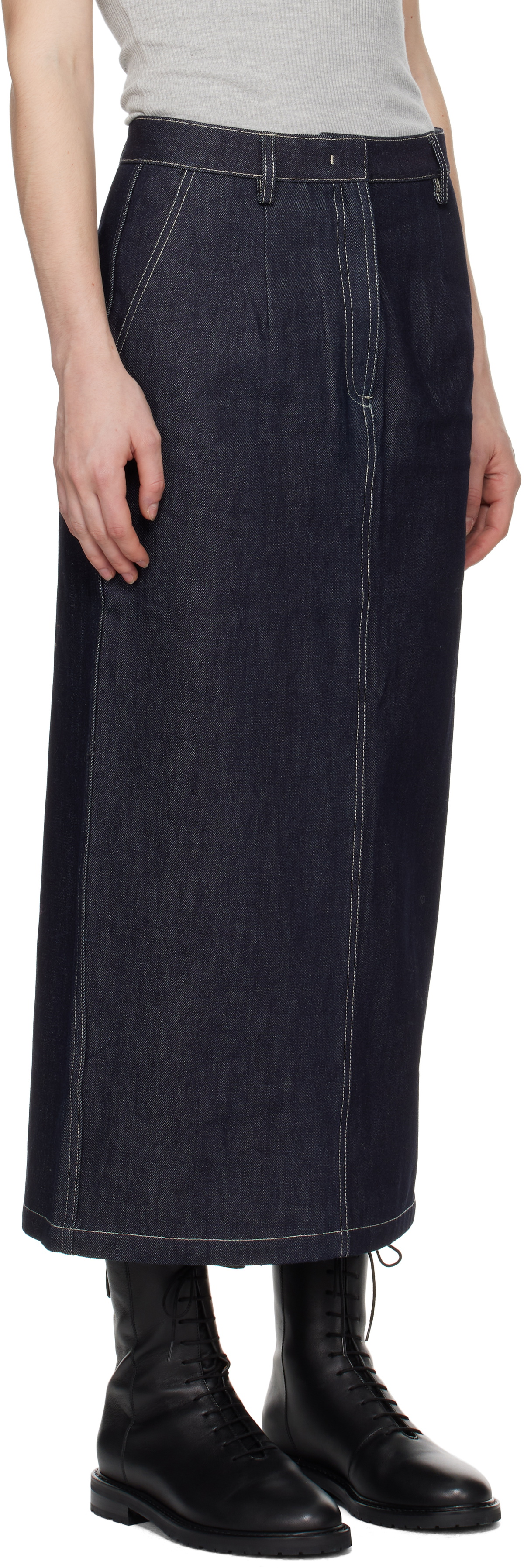 CO Navy Pencil Denim Midi Skirt