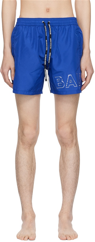 Photo: Balmain Blue Embossed Swim Shorts