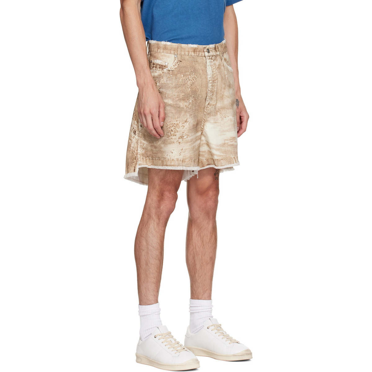 CAMPERLAB Beige Corduroy Print Denim Cutoff Shorts