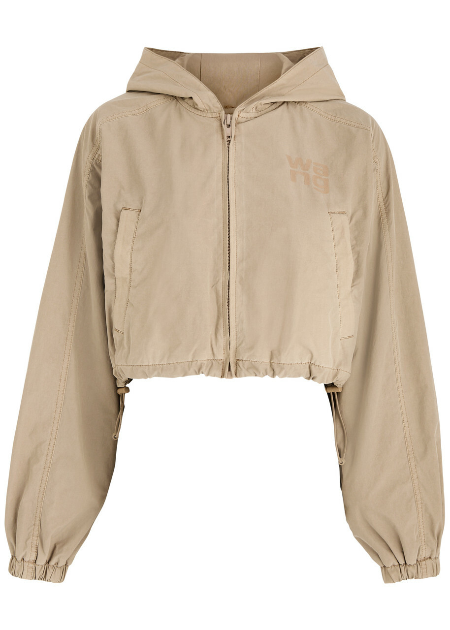 Alexanderwang.t Hooded Cropped Shell Bomber Jacket Beige
