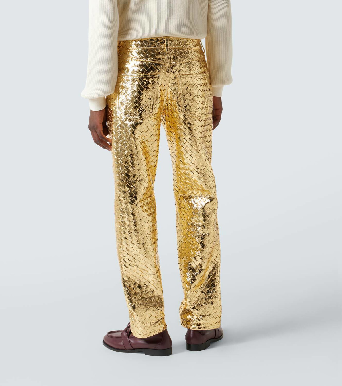 Bottega Veneta Intrecciato metallic leather straight pants Bottega