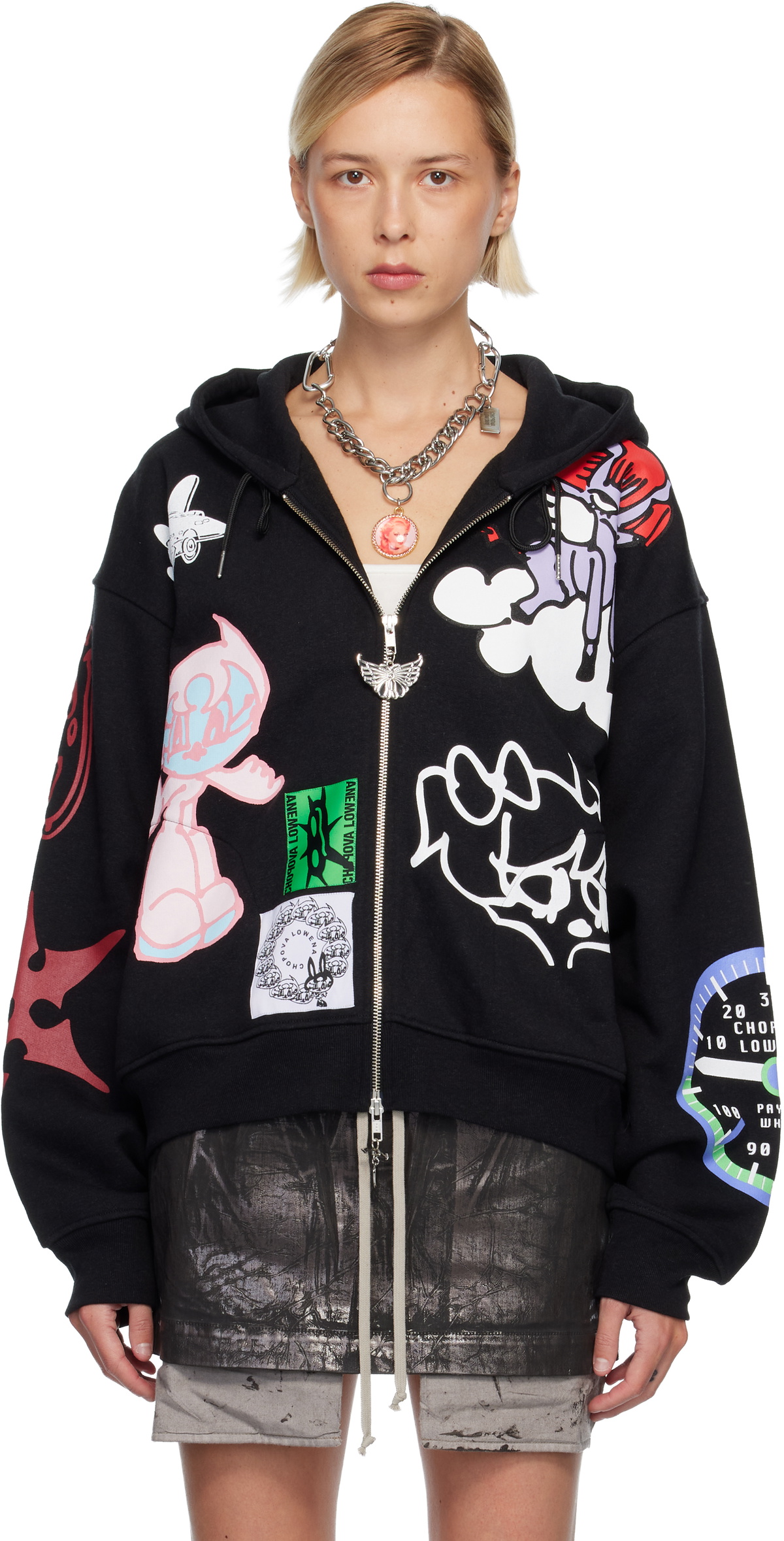 Chopova Lowena Black Flying High Zip Hoodie