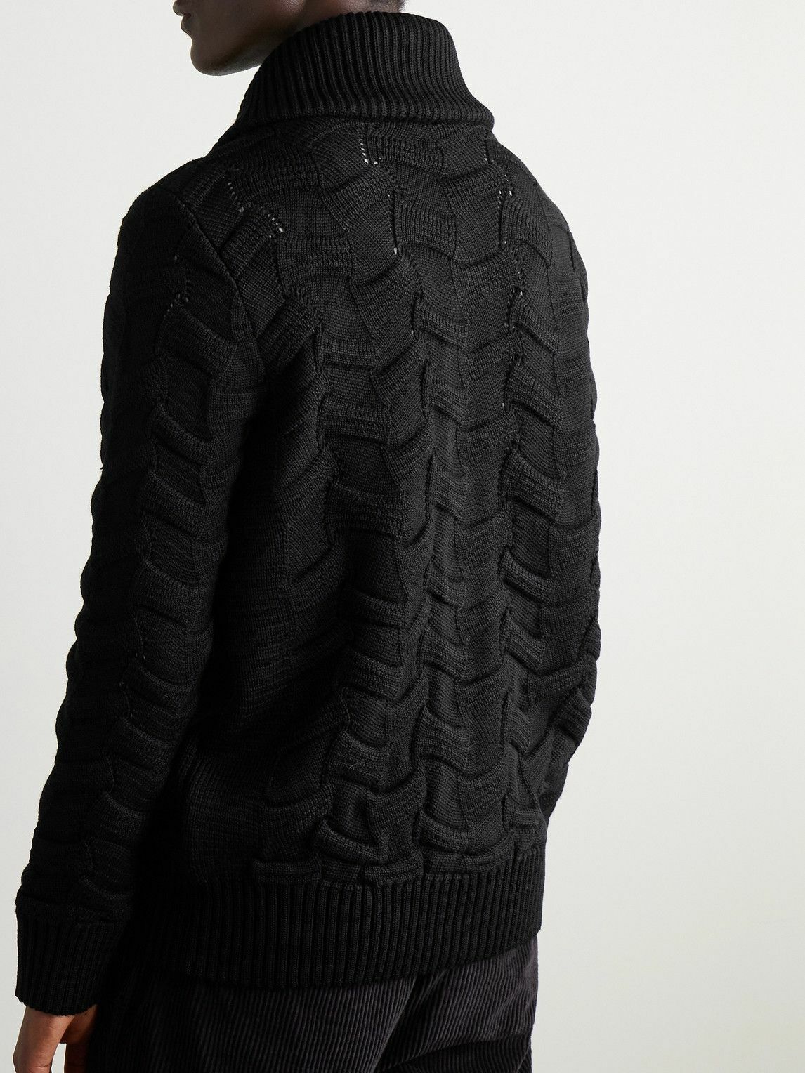 S.N.S. HERNING カーディガン black S.N.S. Herning - Stark Textured Virgin Wool Cardigan - Black