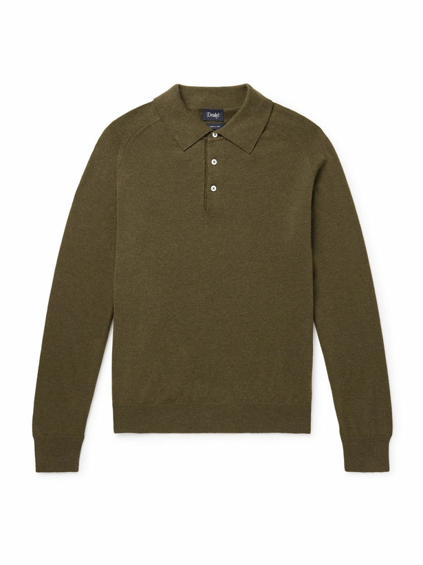 Photo: Drake's - Wool and Alpaca-Blend Polo Shirt - Green