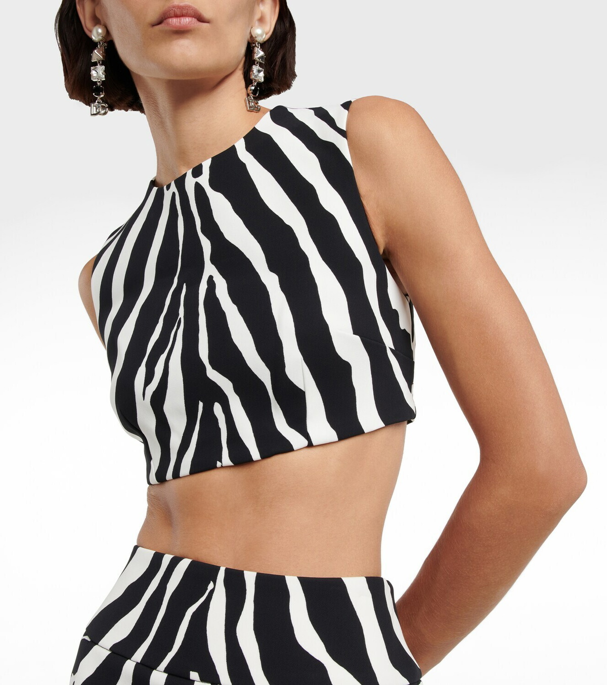 Dolce & Gabbana Zebra Print Chiffon Paneled Crop Blouse Top