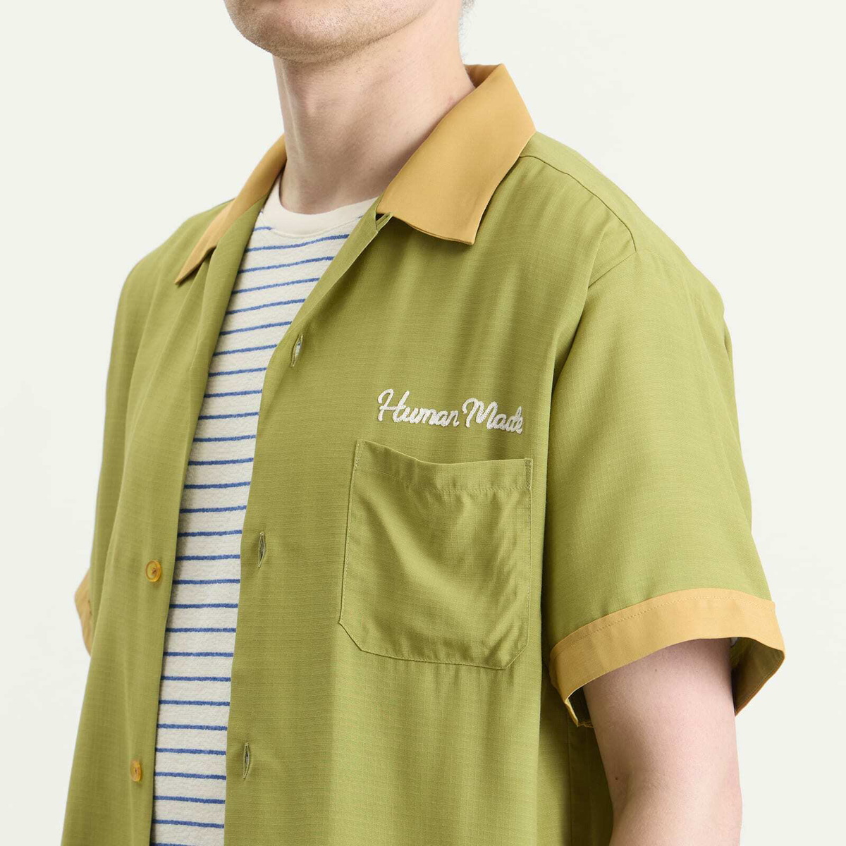 Human Made Men's Chain Stitched Bowling Shirt in Green