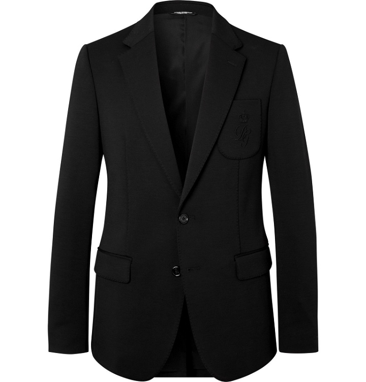 Photo: Dolce & Gabbana - Slim-Fit Unstructured Logo-Embroidered Wool-Blend Jersey Blazer - Black