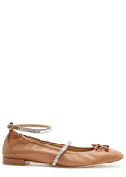 Stuart Weitzman Stefanie Embellished Leather Ballet Flats Tan