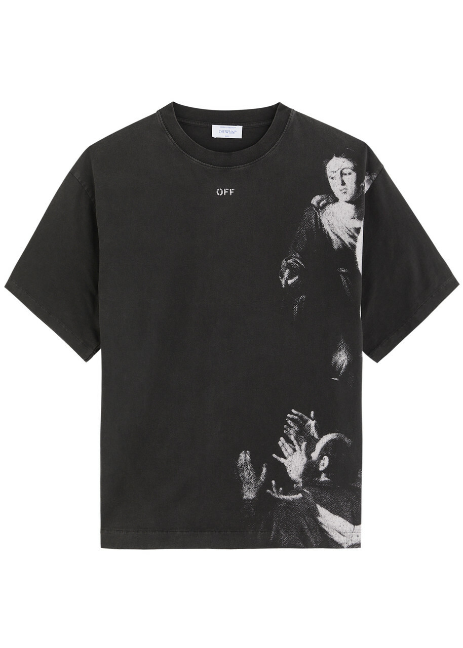 Off-white Blurred Mary Printed Cotton T-shirt Black And White Off