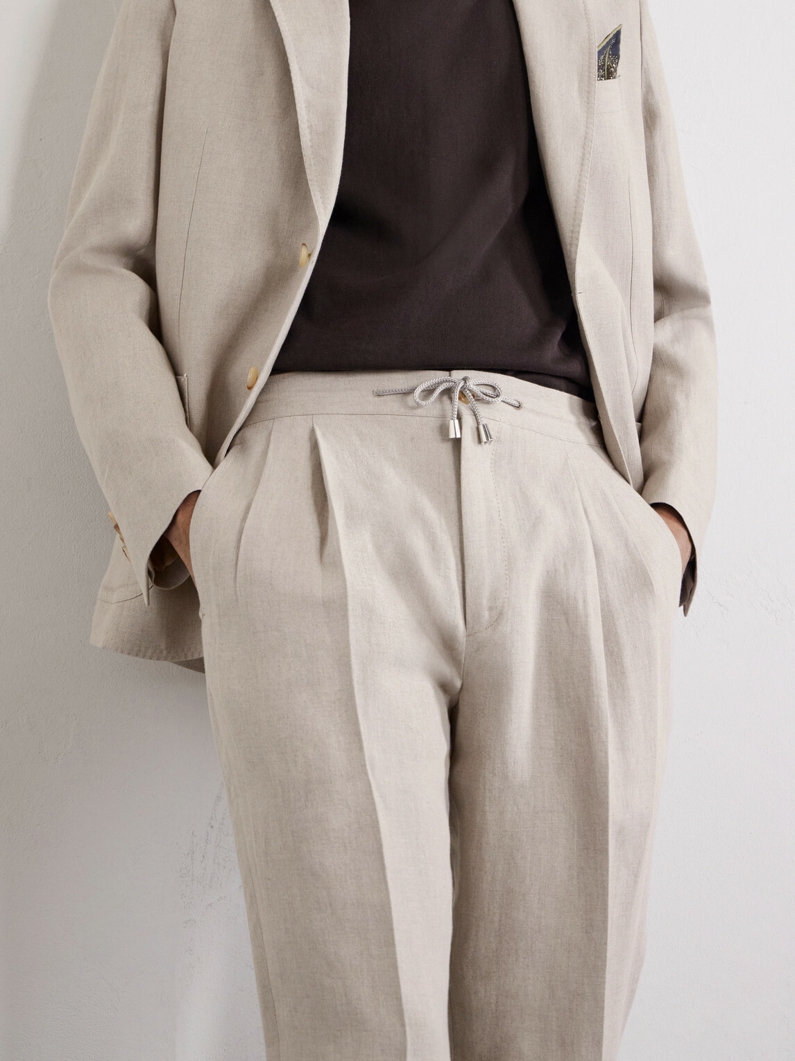 De Petrillo - Straight-Leg Pleated Linen Suit Trousers - Neutrals