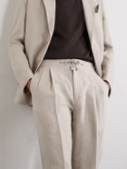 De Petrillo - Straight-Leg Pleated Linen Suit Trousers - Neutrals