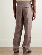 Oliver Spencer - Wilkins Tapered Belted Pinstriped Linen Suit Trousers - Brown