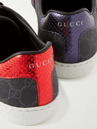 GUCCI - Ace Webbing-Trimmed Monogrammed Coated-Canvas Sneakers - Black