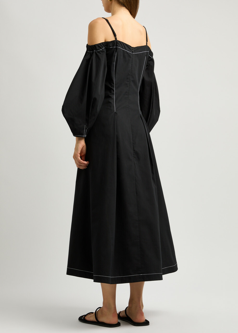 Rejina Pyo Leila Contrast-stitch Cotton-poplin Midi Dress Black Rejina Pyo