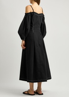 Rejina Pyo Leila Contrast-stitch Cotton-poplin Midi Dress Black