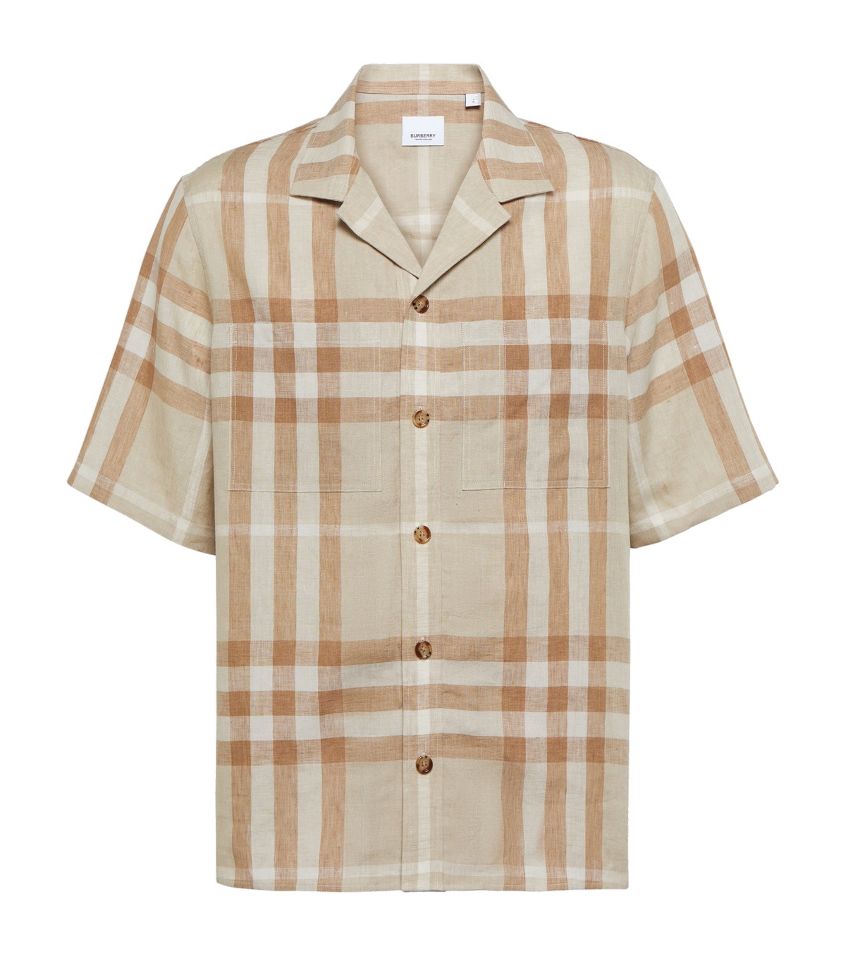 【BURBERRY】Checkered trim short sleeve T-shirt/全国送料込み BURBERRY Short Sleeve Shirt XL Cotton Beige Check 8007181