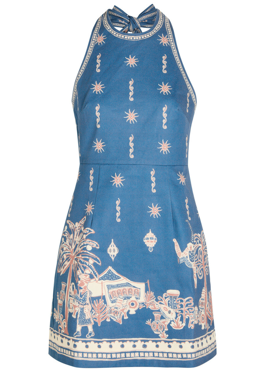 Alemais Acacia Printed Cotton Mini Dress Blue