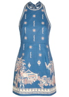 Alemais Acacia Printed Cotton Mini Dress Blue