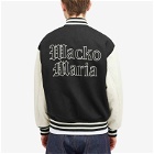 Wacko Maria Men's Gothic Logo Leather Varsity Jacket in Black