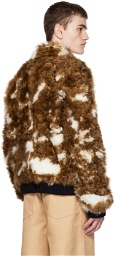 Marni Brown & White Spread Collar Fur Jacket