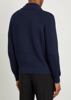 Tom Ford Shawl-collar Ribbed Cotton and Silk-blend Cardigan Navy