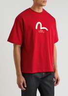 Evisu Daicock and Kamon Printed Cotton T-shirt Dark Red