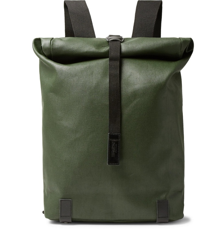 Photo: Brooks England - Pickwick Large Leather-Trimmed Coated Cotton-Canvas Backpack - Green