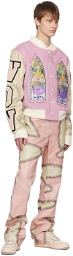 Who Decides War by MRDR BRVDO Pink & Off-White Amalgamated Leather Pants