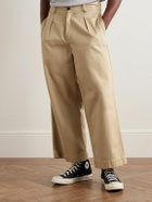 Noah - Wide-Leg Pleated Cotton-Twill Trousers - Neutrals