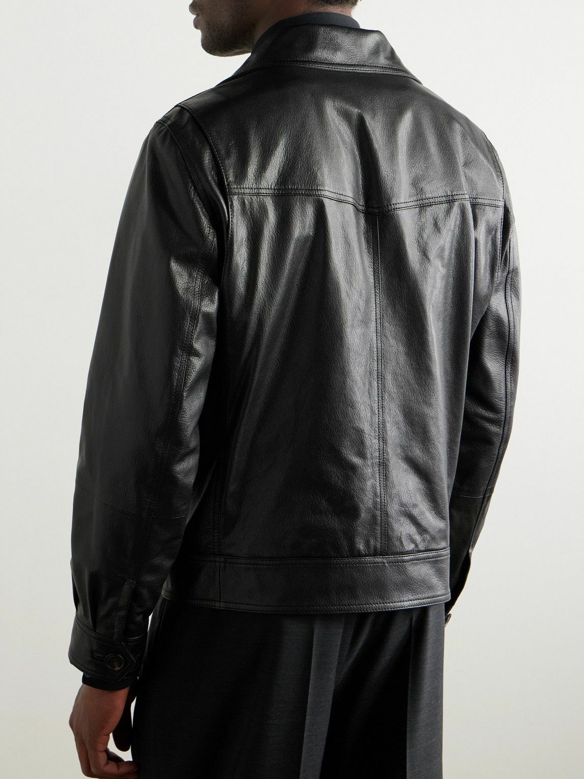 Brunello Cucinelli - Glossed Full-Grain Leather Jacket