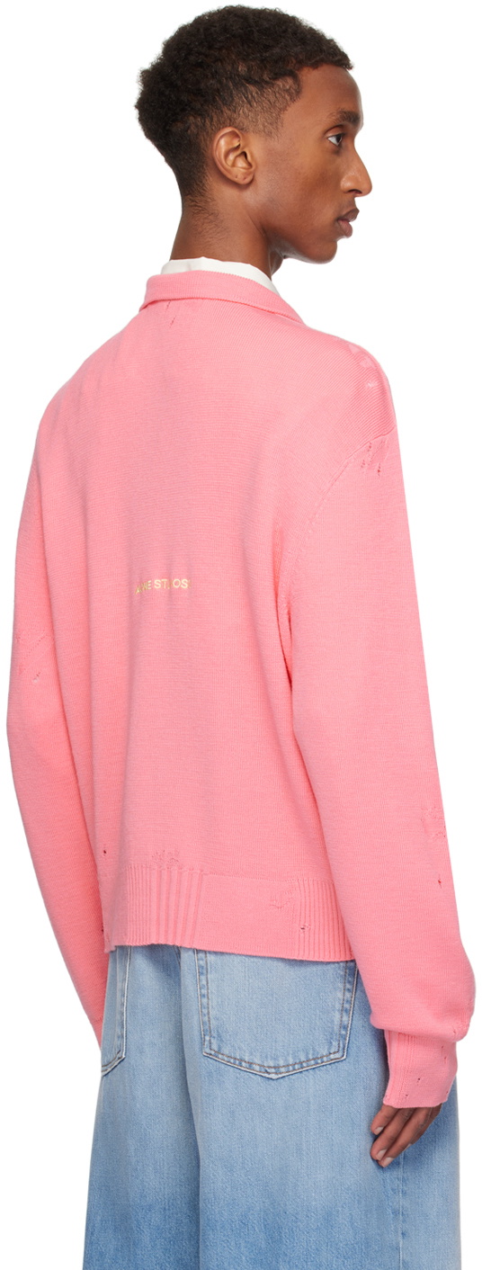 Acne Studios カーディガン ピンク・オレンジ Acne Studios Pink Distressed Zip Cardigan Acne Studios