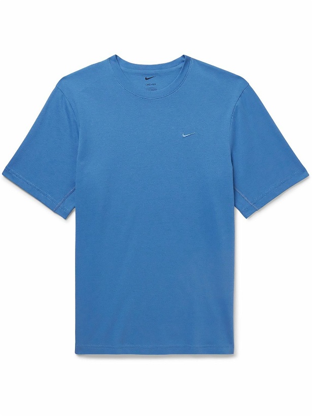 Photo: Nike Training - Primary Logo-Embroidered Cotton-Blend Dri-FIT T-Shirt - Blue