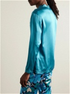TOM FORD - Stretch-Silk Satin Henley Pyjama Top - Blue