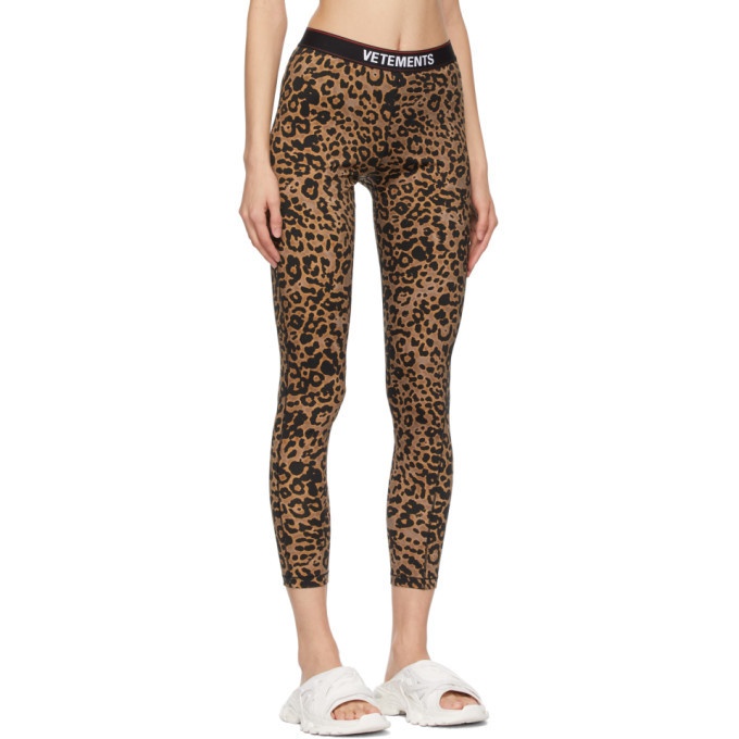 VETEMENTS Brown Leopard Logo Leggings Vetements