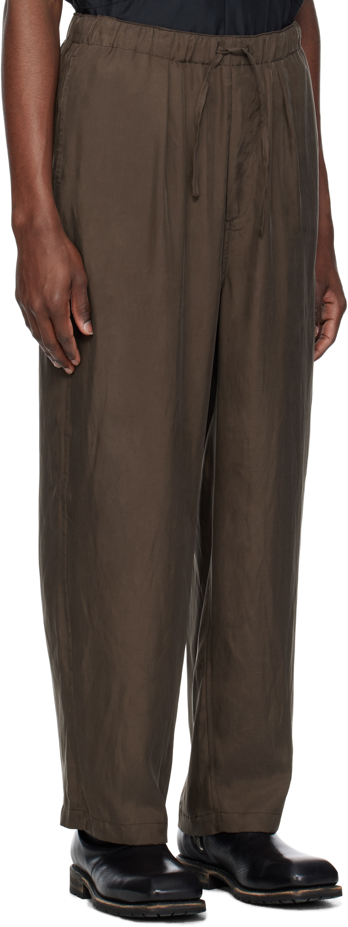 YOKE Brown Chambray Easy Trousers