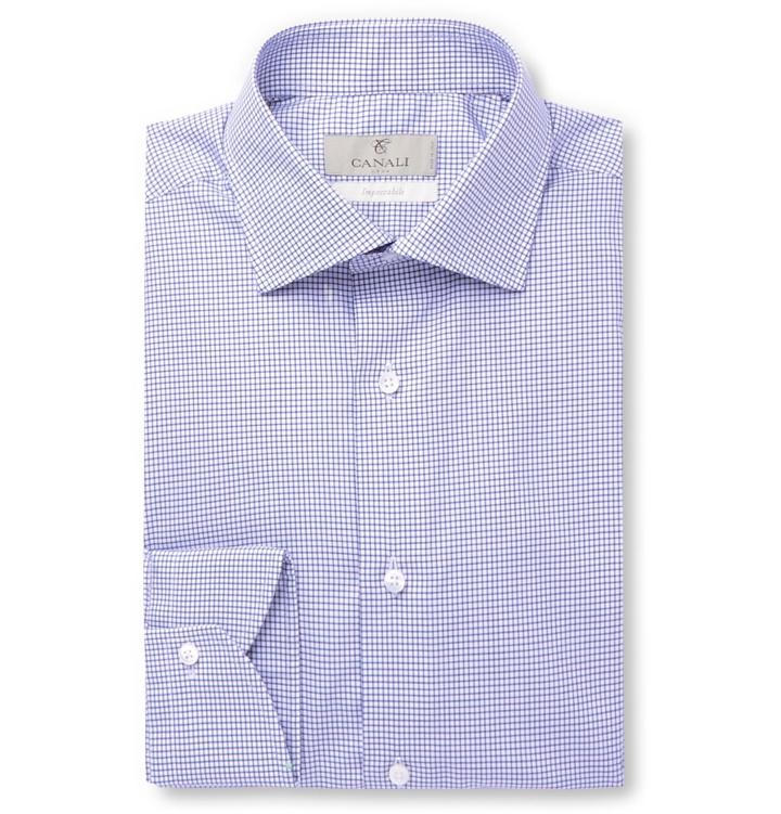 Photo: Canali - Blue Puppytooth Cotton-Poplin Shirt - Blue