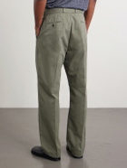 Officine Générale - Evans Wide-Leg Belted Pleated Organic Cotton-Twill Chinos - Green