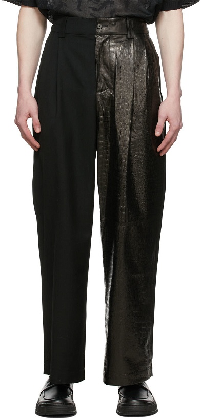 Photo: Feng Chen Wang Black Half Leather Trousers