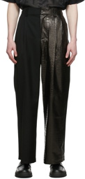 Feng Chen Wang Black Half Leather Trousers