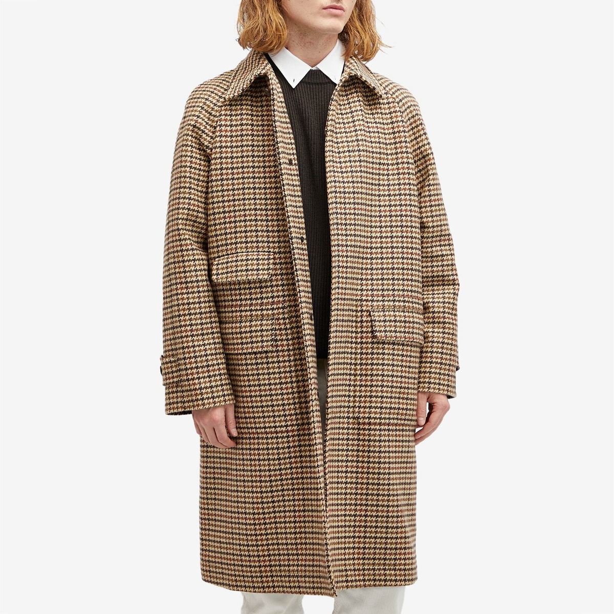 Drake's Men's Dudley Raglan Overcoat in Gun Club Check Drake's