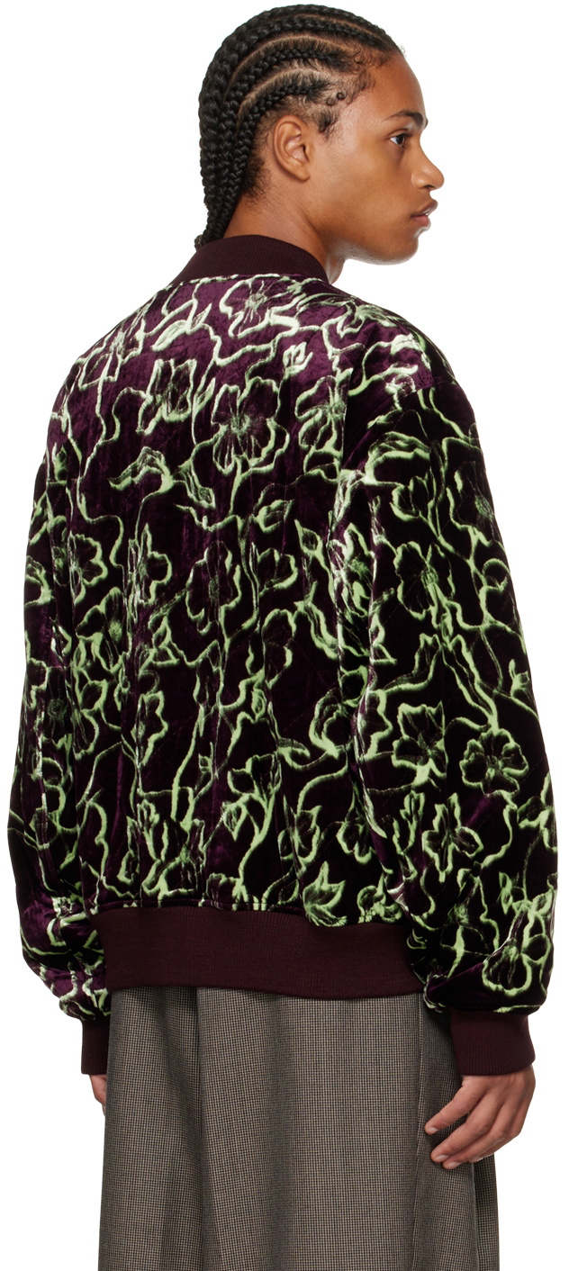 Dries Van Noten Purple & Green Printed Bomber Jacket Dries